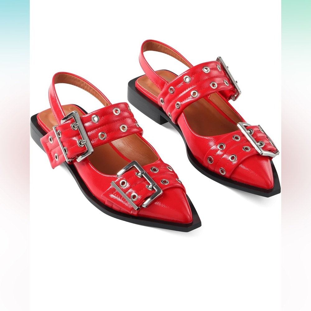 Buckle Ballet Block Flats - Picture 2 of 8